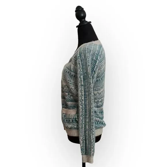 Stussy Vintage Women's Teal & Tan Angora & Wool Blend Cardigan Sweater Size M - Picture 3 of 12